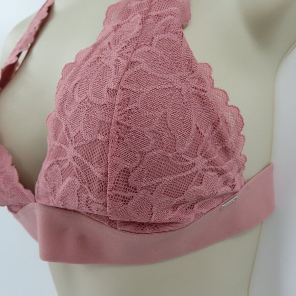 PINK Victorias Secret Small Lace Bralette V Neck Floral Flower Bra Strappy NEW - Picture 4 of 15